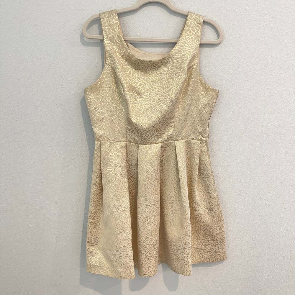 GB Juniors Gold Jacquard Bow Back Fit & Flare Dress Size 11 Metallic Formal